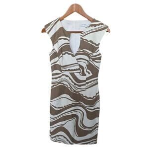 Trina Turk Sleeveless Sheath Dress Brown White Swirls Size XS